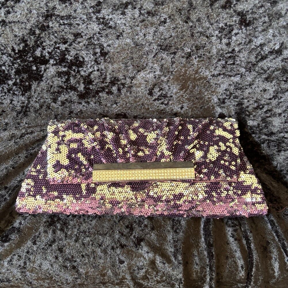 Purple/silver Sequin Evening clutch bag With Silver Chain Elegant 😍